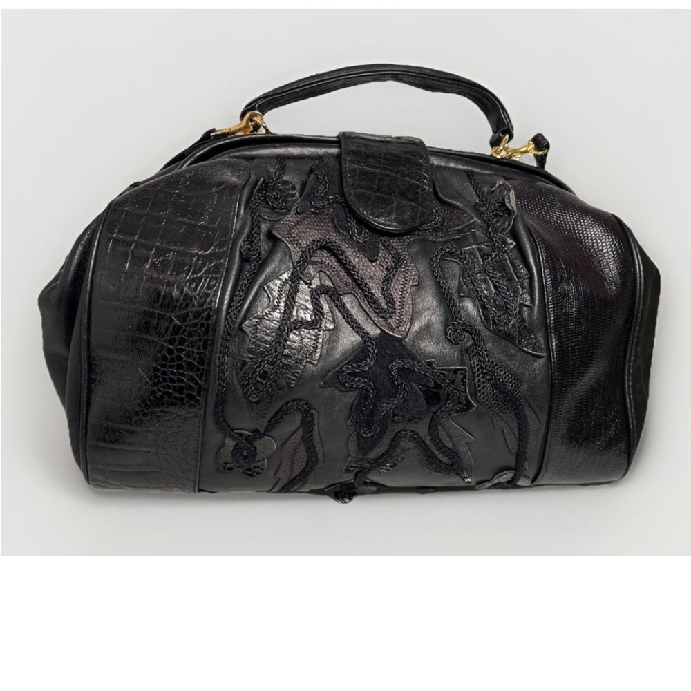 Women’s Morgan Taylor Black Geometric Design Doctor’s Tote/ Crossbody Bag